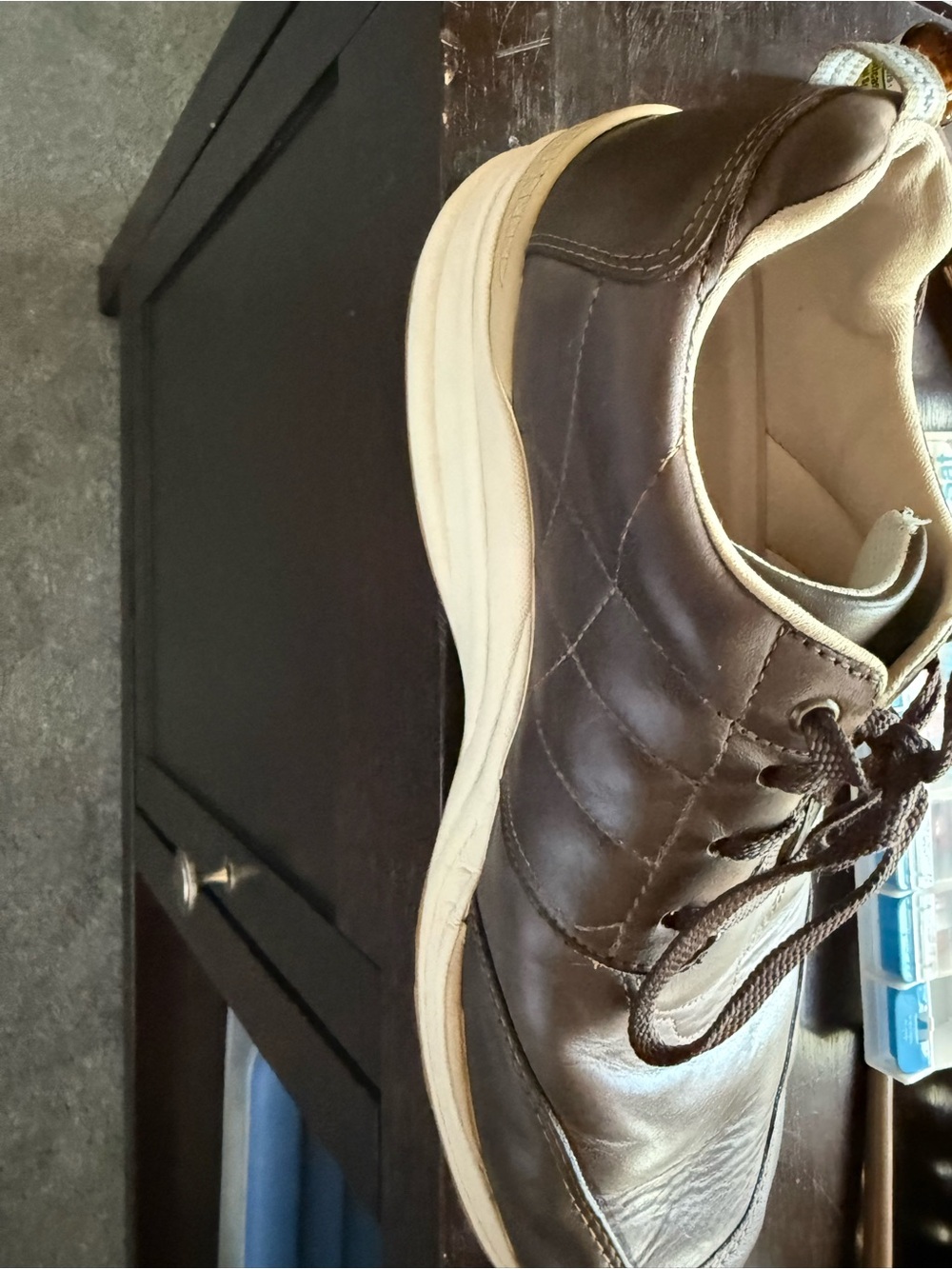 SAS Men's Dark Brown Leather Sneaker with Cream Accents